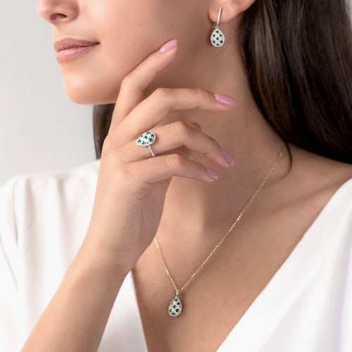 Pierścionek SAVICKI: dwukolorowe złoto, szmaragdy, diamenty